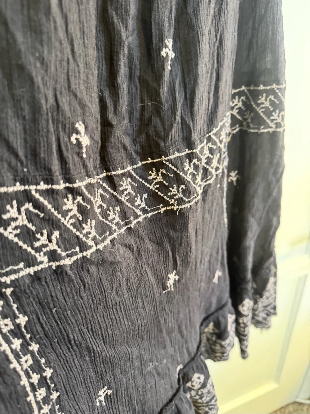 Free People Intimately Black Embroidered Gauze Boho Mini Dress M